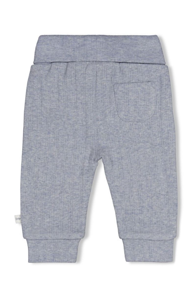 Feetje Broek Rib Breakfast Buddy blauw melange babybroekje met ribstructuur en elastische tailleband